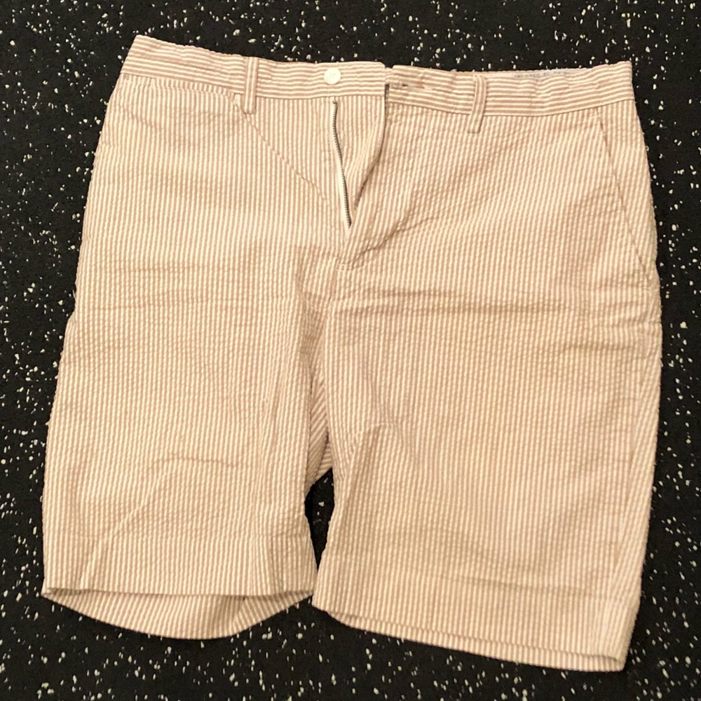 Tan and white Seersucker shorts